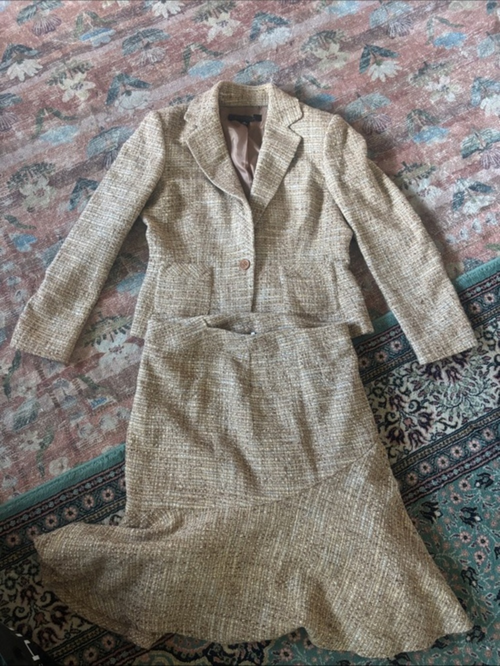 Anne Klein Beige Tweed Skirt Suit - 2 piece set